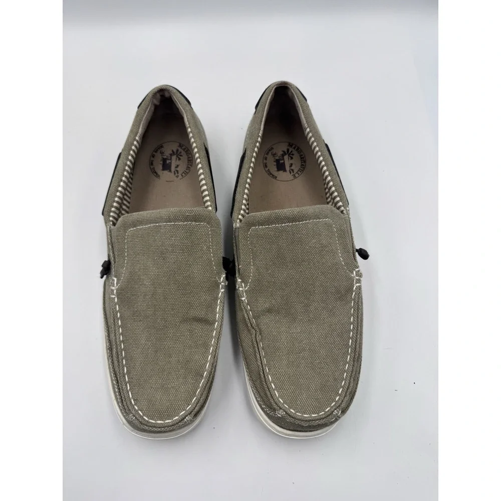 Margaritaville Dock Boat Shoes Mens US 13 Green White Canvas Slip On MFM171209